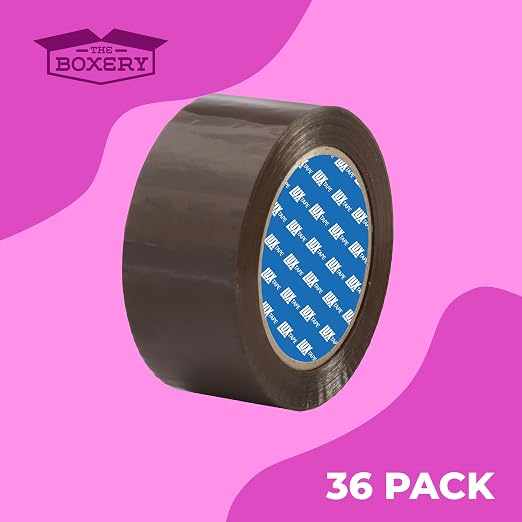 The Boxery 2" x 110 Yards Tan Packing Tape – 36 Roll Carton – Warehouse Grade Adhesive for Shipping, Moving & Packaging – Standard Strength 1.85 Mil Box Sealing Tape