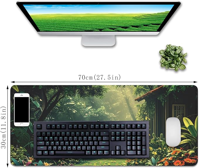 Garden Mouse Pad Desk Mat Large Gaming Mouse Pad Green (27.5X11.8 in) | Stitched Edges Rubber Non-slip Girls Office Study Computer Keyboard Laptop PC XL Extended Long