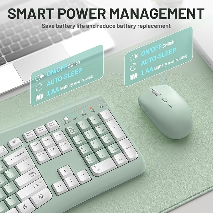Wireless Keyboard and Mouse Combo Silent Ergonomic Curved Design for Office