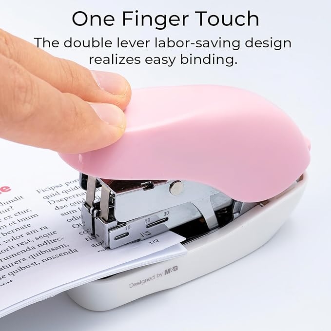 M&G Mini Stapler with Staples, Small Pink Effortless Stapler Set, 20 Sheet Capacity, One Finger, 1000 Standard Staples, Office staplers for Desk, Easy to Load
