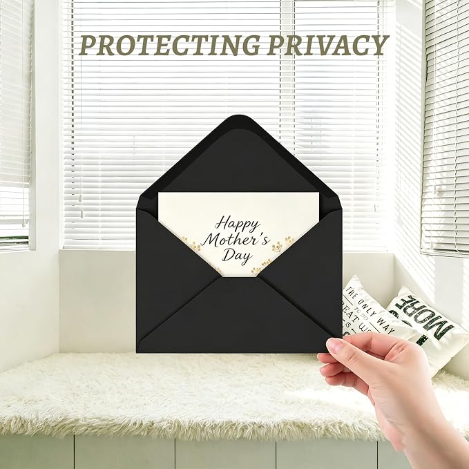 A2 Black Envelopes Thick invitation Envelopes 4.375"x5.75" 30 Pack | V-Flap,150GSM ,Protecting Privacy,for 4x5 Photos,Cards,Wedding Graduation Birthday,Announcements,Baby Shower,with Stickers