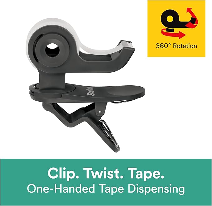 Scotch Brand Clip & Twist Tape Dispenser, Great for Gift Wrapping, Clips to Desks, Tables, Easy Charcoal Gray, 3-Pack (C19-3PK-SIOC)