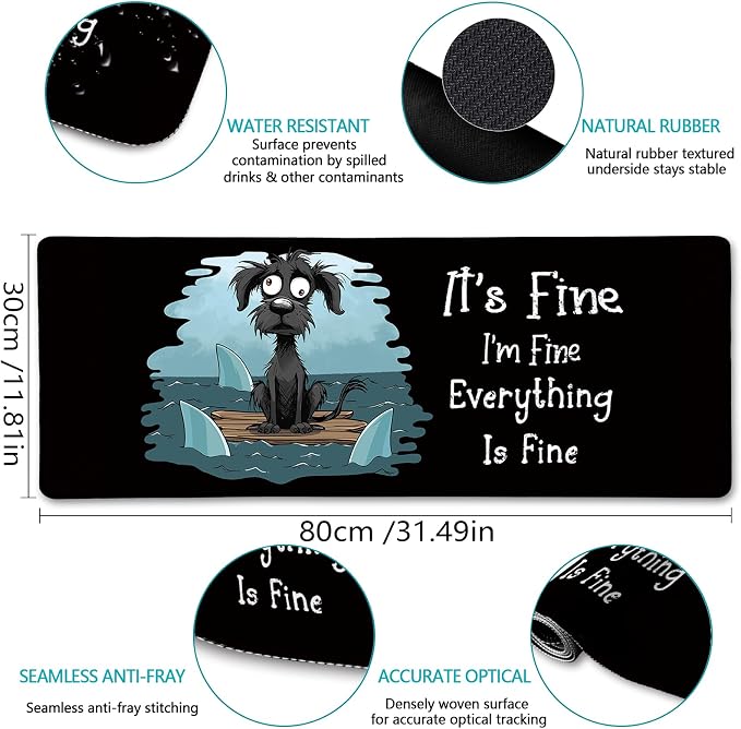 LIMKRIAN Dog Large Mouse Pad Desk Mat for Keyboard and Mouse, 31.5x11.8 in | Stitched Edges, Waterproof Surface, Non-Slip Rubber Base, Funny Desk Accessories For Office Home, Cute Keyboard Mouse Pad