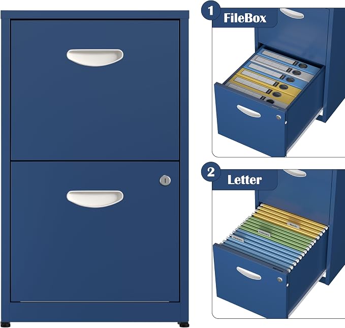 SteeLoong 2 Drawer File Cabinet,Metal Office File Cabinet with Lock,Blue | Filing Cabinets for Home Office,Vertical Modern File Cabinet Office Two Drawers for Hanging Letter,Assembly Required