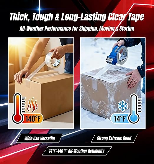 Clear Packing Tape Refills Heavy Duty,24 Pack,2.7 Mil,2"×68 Yd | Total 1632 Yards,Compatible with Standard Tape Dispenser,Quiet Unwind,Easy Start,for Shipping Packaging Moving Sealing,Bulk