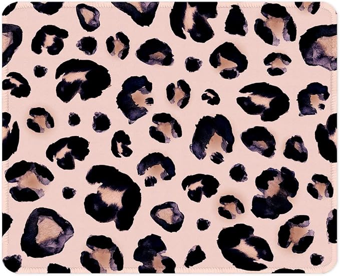 ITNRSIIET Mouse Pad with Stitched Edge Premium Textured Smooth Precise Operation Waterproof Washable Non-Slip Rubber Base Desktop Protection Mat, 10.2×8.3×0.12 inches, Leopard Black Purple