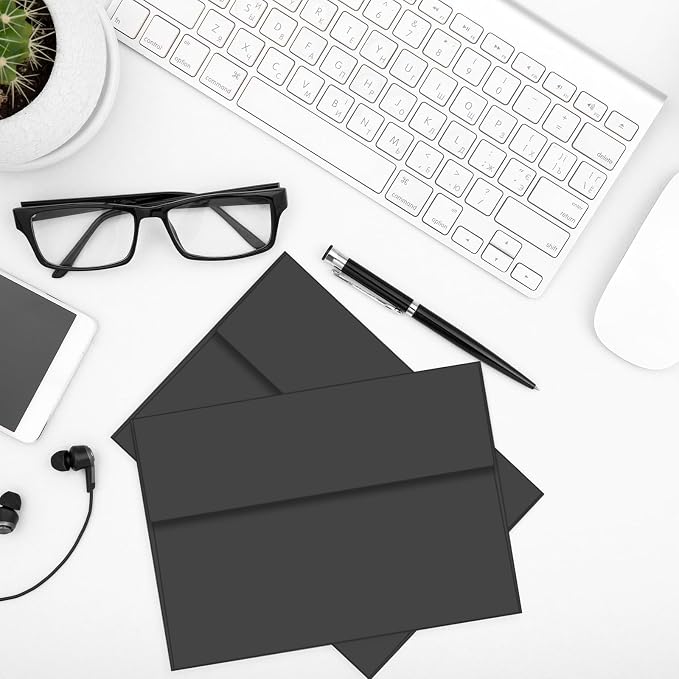 200 Packs Black 5x7 Envelopes, A7 Envelopes for Card Invitation | 120gsm envelopes, 5.25x7.25 inch fits 5x7 cards, peel & press, for weddings/cards/baby shower/photos/graduation/postcards