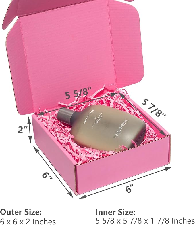 Timirog Small Shipping Boxes 6x6x2 Inches 25 Pack Pink Corrugated Cardboard | Mailing Box, Cute Tab Locking Literature Mailer for Packing Jewelry Ornament Gift Craft Packaging Supplier