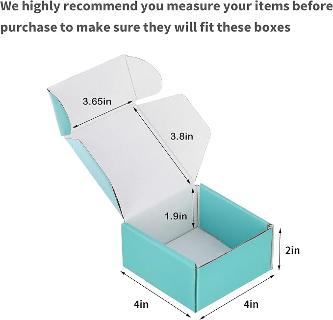 50 Pack 4x4x2 inches Small Shipping Boxes Teal, Corrugated Cardboard Boxes for Mailing Packing