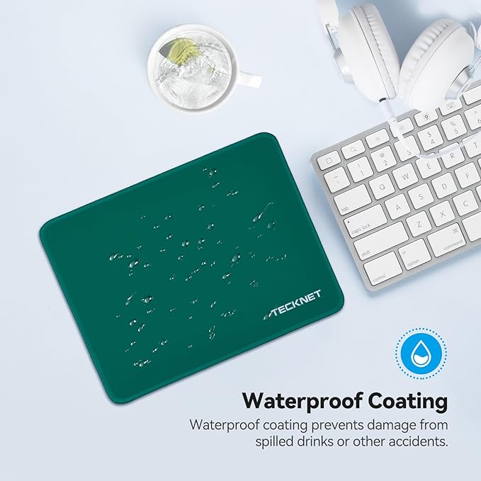 TECKNET Mouse Pad with Anti-fray Stitchin, Waterproof Surface & Non-Slip Rubber Base with Stitched Edges Gaming Mouse Mat for Laptop，Compatible with Laser and Optical Mice - Dark Green
