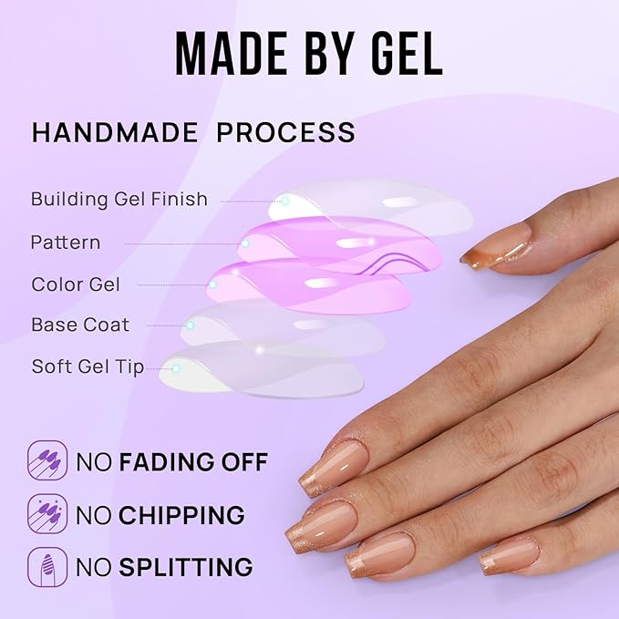 BTArtbox Press on Nails Coffin - Gold Rose French Tips Press On Nails Short for Women, Cat Eye Nail Tips, Glitter Fake Nails with Glue, Glue On Nails in 16 Sizes - 32 Nail Kit, Gold Dust