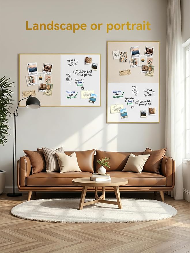 Dry Erase Cork Board Combo | 30"X20" Whiteboard with Linen for Wall, Magnetic Dry Erase Bulletin Board, Vision Board for Home, Office, School, Off White