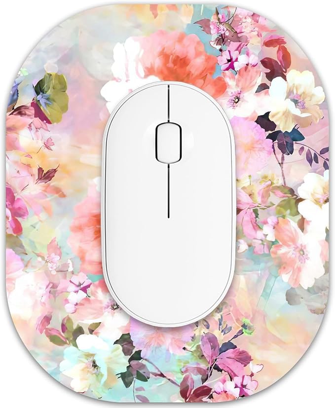 Small Mouse Pad 6 x 7 Inch, Oval Mini Mouse Pad with Non-Slip Rubber Base, Waterproof Compact Mouse Mat for Laptop Computer Wireless Mouse Keyboard Tray Home Office Travel, Peonies Floral