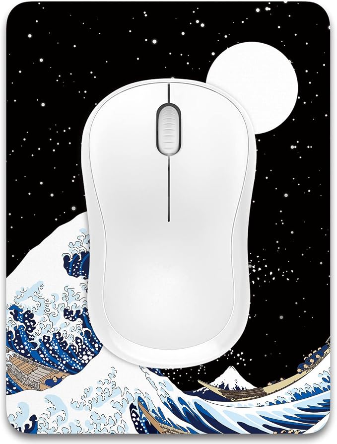 Dapesuom Small Mouse Pad, 6 x 8 Inch Thick Rubber Premium-Textured Non-Slip Portable & Washable Mini Mouse Mat for Women Men Wireless Laptops Keyboard Tray Gaming Computer Office Travel, Waves & Moon