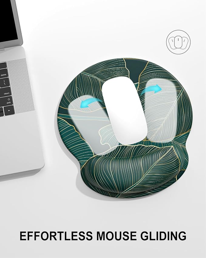 Auhoahsil Ergonomic Mouse Pad with Wrist Rest, Comfortable Silicone Non-Slip Computer Pain Relief Gel Mouse Mat with Wrist Support for Gaming, Work, Office, Women & Men, Cute Pattern, Monstera Leaves