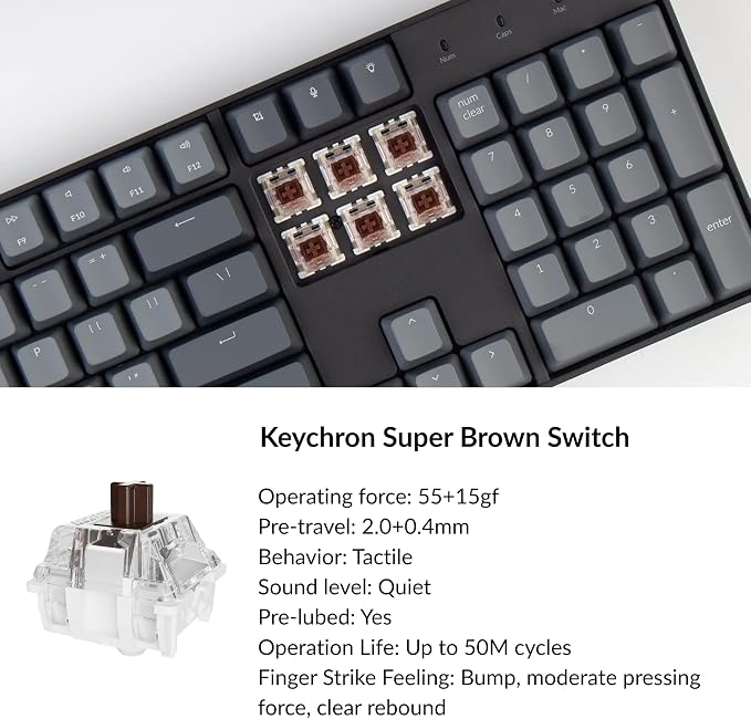 Keychron K10 Full Size 104 Keys Bluetooth Wireless/USB Wired Mechanical Gaming Keyboard with Keychron Super Brown Switch/RGB Backlight/Multitasking Computer Keyboard for Windows/Mac, Aluminum Frame