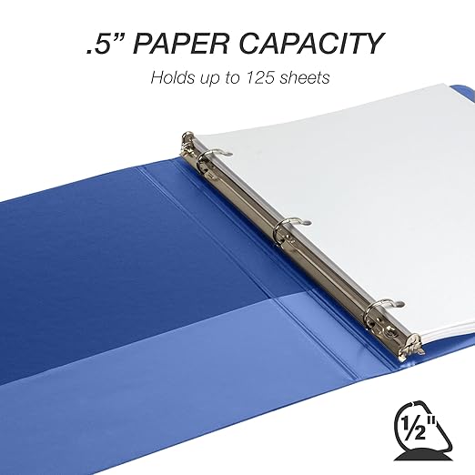 Samsill Durable 0.5 Inch Binder, D Ring Binder, 100% Recycled Chipboard, Blue, 4 Pack