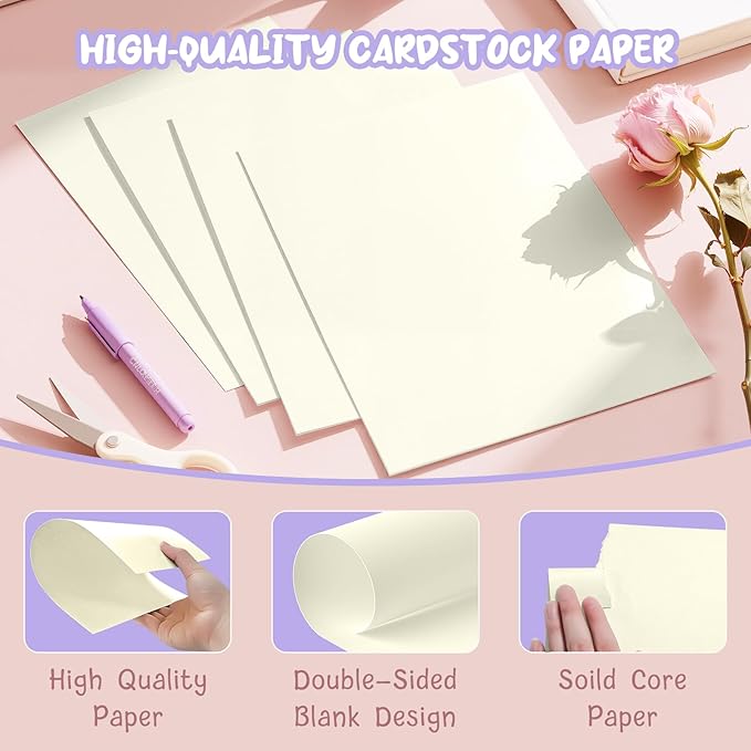 120 Sheets Cream Cardstock Printer Paper 8.5 x 11, Ivory Cardstock Paper, Construction Paper 8.5 x 11, Card Stock Paper 8.5x11, 200GSM Thick Cardstock for DIY Cards, Greeting Cards, Wedding Invitation