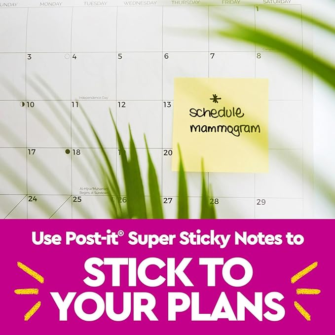 Post-it Super Sticky Notes, 4x6 in, 5 Pads, 2X The Sticking Power, Canary Yellow, Recyclable