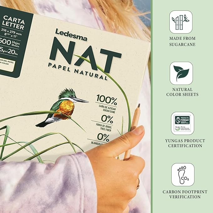 Sugarcane Pulp Printer Paper 8.5"x11" (3 Reams / 1500 Sheets) | Tree-free sugarcane pulp paper. Unbleached, no dyes. For all office and photocopy printers, designs and crafts