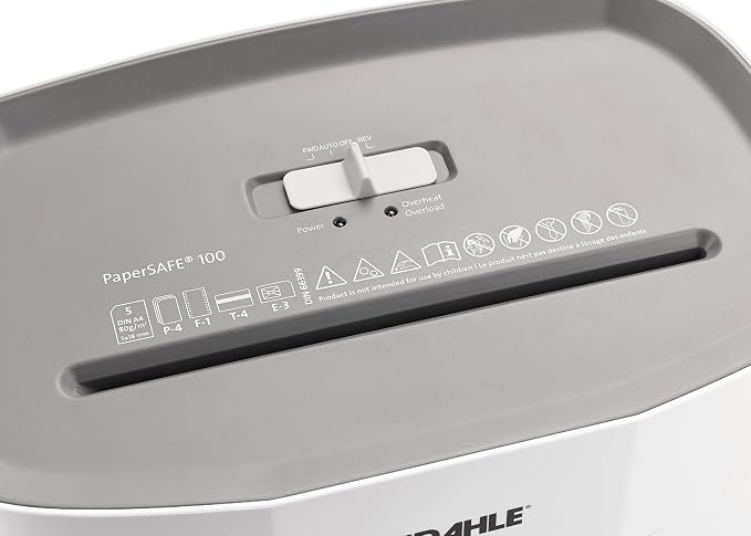 Dahle PaperSAFE PS 100 Paper Shredder, Oil Free, Jam Protection, Security Level P-4, 5 Sheet Max, Shreds Staples, Paper Clips & Credit Cards