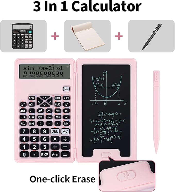 Scientific Calculators for Students, Office Desktop Calculators, 240 Computing Functions, Pink Cute Small Calculator with Notepad, Ideal for Middle High School Students and Teachers (Pink)
