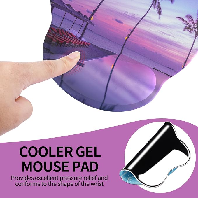 Mouse Pad with Wrist Rest, Comfortable Computer Mousepad with Gel Wrist Support Smooth Surface and Non-Slip PU Base for Pain Relief, Laptop, Office & Home (Mauve Twilight)
