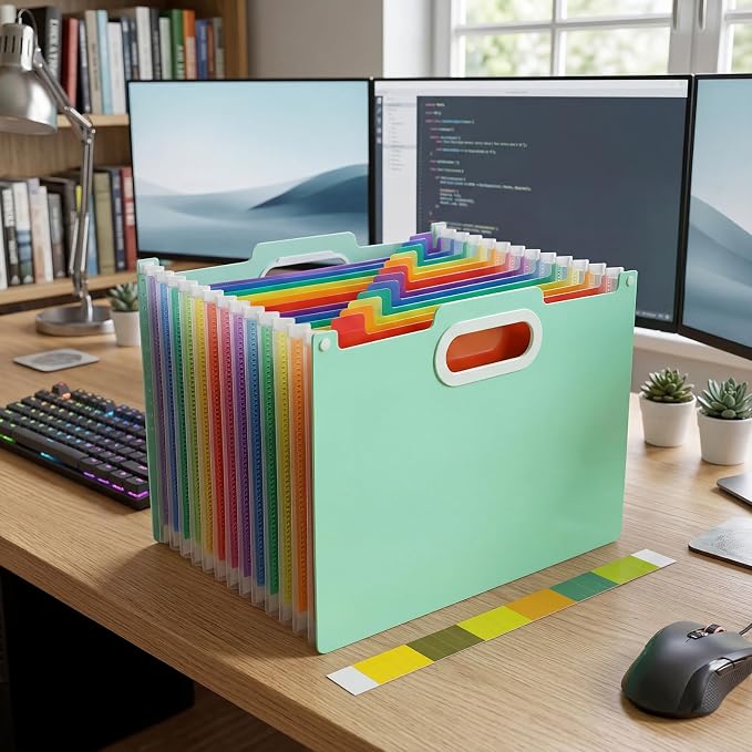 Comix Expanding File Folder,15 Pockets Accordion File Organizer, Green | Letter/A4 Size Document Organizer, For Home Office School