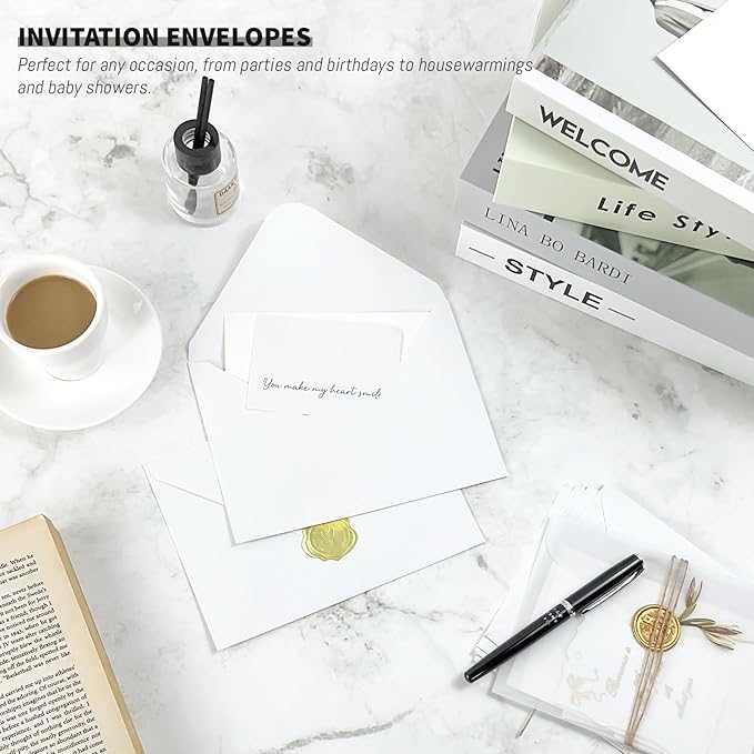 YINUOYOUJIA 50 PCS White Specialty Paper Envelopes A7, 5 x 7 Envelopes for Invitation, Great for Wedding Invitation Cards, Photos,Perfect for Birthday, Baby Shower, Graduation, Christmas