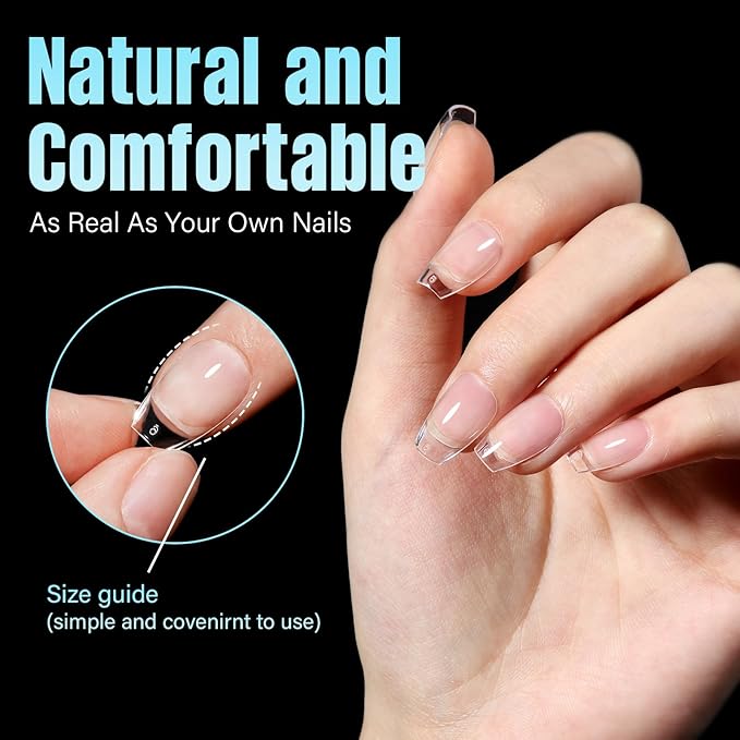 TOMICCA Short Coffin Nail Tips,240Pcs Soft Acrylic Nail Tips Full Cover,Gel Nails Tips Half Matte Press on Nails Clear Fake Nails Extension Tips for Salon DIY 12Sizes