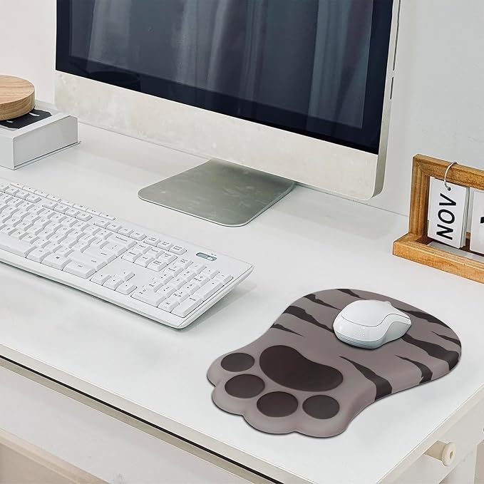 L-SPOUTTO Ergonomic Mouse Pad with Wrist Rest,Cute Mouse Pad Wrist Support | Cat Paw Comfortable Massage Design,Computer Pain Relief Mousepad with Non-Slip PU Base for Desk Laptop Gaming,Brown