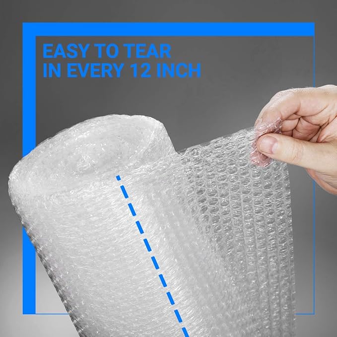 Bubble Cushioning Wrap Rolls, 3/16" x 12" x 36' ft Total, Perforated Every 12" for Packaging, Shipping, Mailing