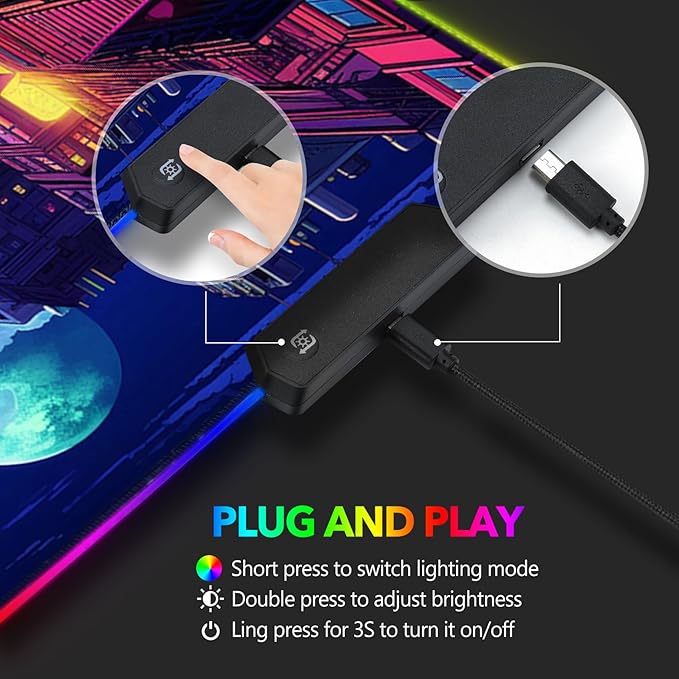 AIMSA RGB Gaming Mouse Pad, Large Mousepad with 14 Led Light Modes, Keyboard Pad Gaming Accessories for Desk, Non-Slip Rubber Base Mouse Mat for Gamer, Modern Urban Night Scene