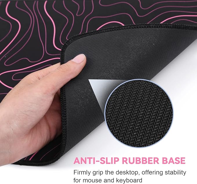 Mouse Pad Gaming Mousepad 31.5 x 11.8 in Large Mouse Pad for Keyboard and Mouse with Anti-Slip Rubber Base, Keyboard Pad XL Mouse Mat for Home and Office(Black with Red Topographic Line)