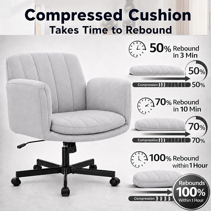 Criss Cross Office Chair with Wheels and Arms, Vanity Chair with Back, Comfy Swivel Cross Legged Office Chairs for Ultimate Comfort and Support, Unique Multifunctional Stylish Arms (Grey)