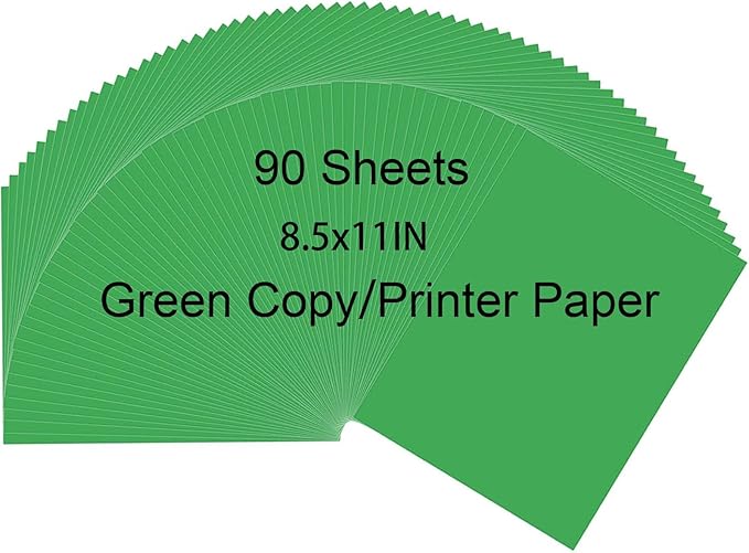 Green Colored Paper 8.5 x 11 Colored Printer Paper, 90 Sheets Colorful Copy Paper Letter Size, Lightweight Color Paper for Arts Crafts DIY Origami School Office Supplies