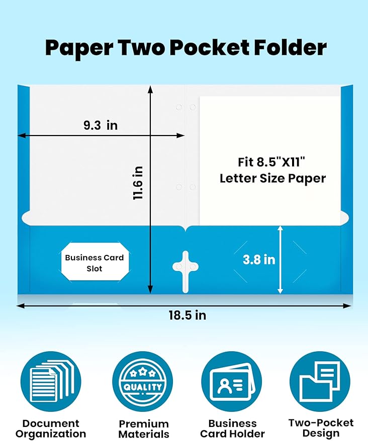 SUNEE Folders with Pockets 3 Hole Punched(50 Pack, Assorted Colors), 2 Pocket Folders Fit Letter Size Paper, Paper File Folder for School Office Home Bussiness