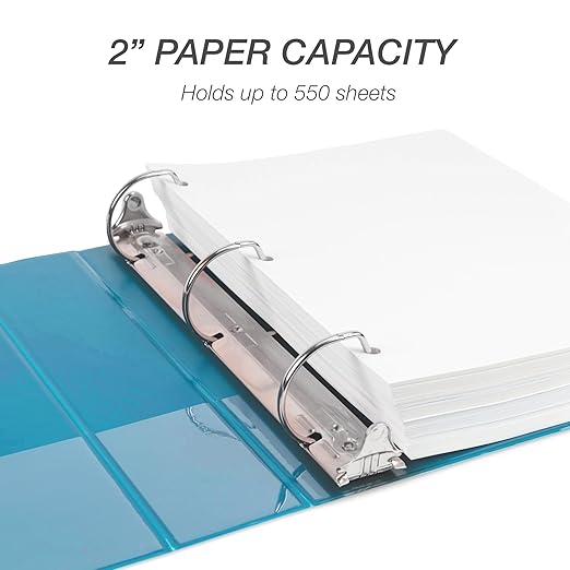 Samsill Durable 2 Inch Binder, D Ring Binder, Customizable Clear View Cover, Sky Blue, Holds 475 Pages