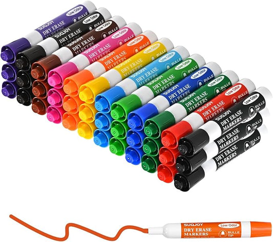 Dry Erase Markers, Bulletl Tip Whiteboard Markers, Low Odor Thick Dry Markers, 36 Bulk 12 Assorted Color Marker for Whiteboard, Classroom, Office & Home