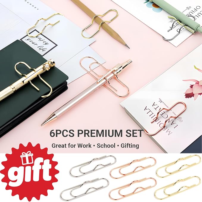 Paper Clip Pen Holder, Fits Notebooks, Journals & Planners, 6 Pack | Keeps Your Pen Attached to Notebooks, Journals and Planners for Faster Note Taking at Work, School or Meetings