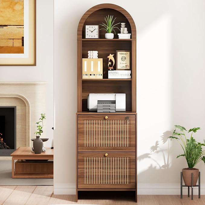 64.8"H Arched 2 Drawer File Cabinet, Farmhouse Vertical Cabinet with Lock | Vertical Filing Cabinet Fits Letter,Legal,A4 Hanging Folders,with Printer Stand Storage Bookshelf for Home Office,Living Room