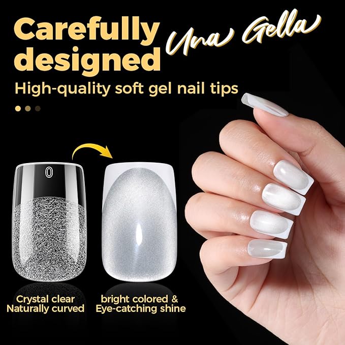UNA GELLA Square Nail Tips, Short Square Gel Nail Tips, 240pcs Pre Etched Half Matte Soft Gel Press on Nails Full Cover Fake Nails for Nails Extension DIY Salon 12 Sizes At Home