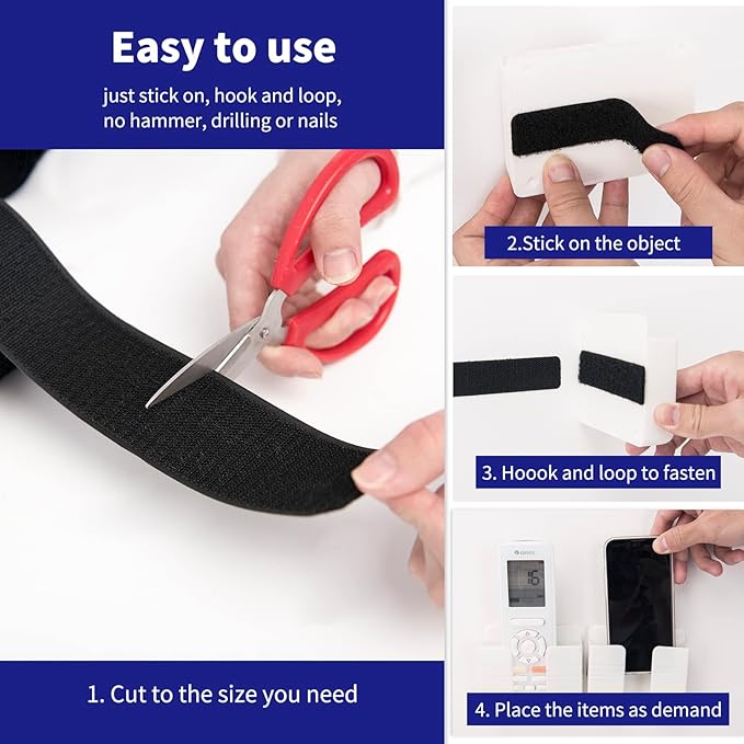 Art3d 4ft x 2 in. Hook and Loop Rolls Sticky Back, Heavy Duty | Double-Sided, Adhesive Strip, Nylon, Picture Hanging Strips Fastener for Mounting Hanging, Glass, Tile, Metal, Home, Office
