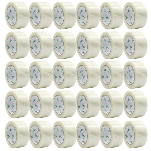BOMEI PACK 30Rolls Reinforced Packing Tape, Bi Directional Filament Strapping Tape 2 inch x 30yds x 6.7Mil
