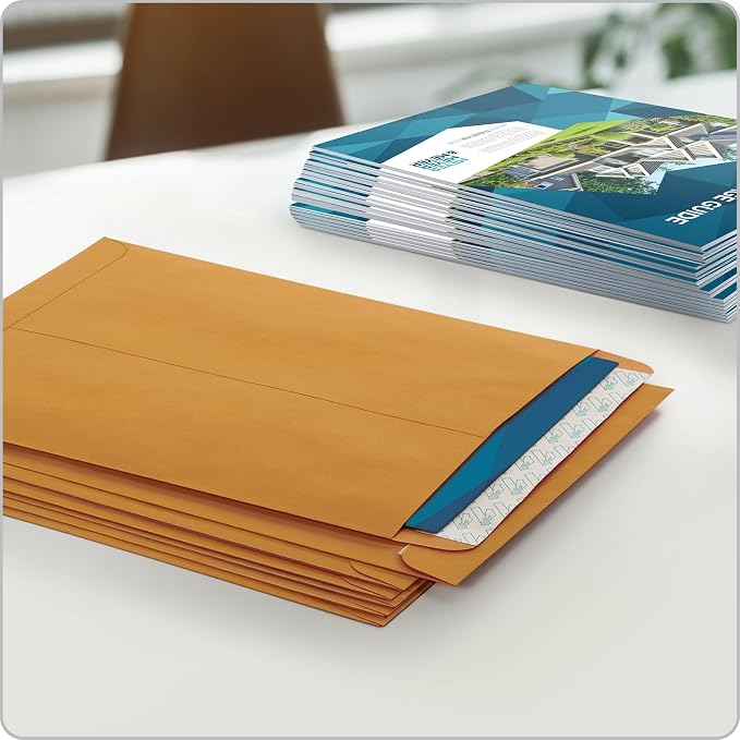 Quality Park 9" x 12" Self-Seal Catalog Envelopes, for Mailing, Organizing and Storage, Brown Kraft, Heavy 28-lb Paper, (QUA44562) 100 Count (Pack of 5)