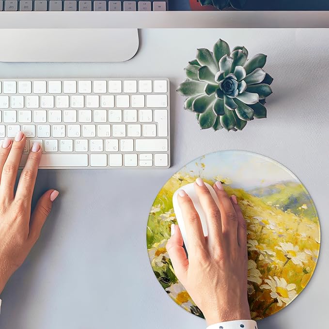 Round Mouse pad, high-end Texture, Sewn Edge Design, Anti-Slip Rubber Base. 8.6 x 8.6 inches (Little Flowers)