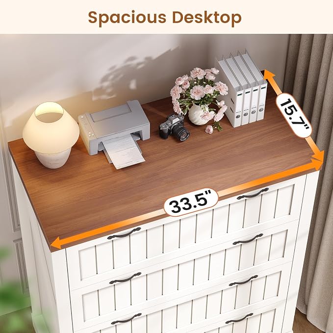 SEDETA Farmhouse 4 Drawer File Cabinet, Filing Cabinet for Home Office, Wood Office File Cabinets for Letter/Legal/A4 Size, File Cabinet Organizer for Study Room & Living Room, White and Brown
