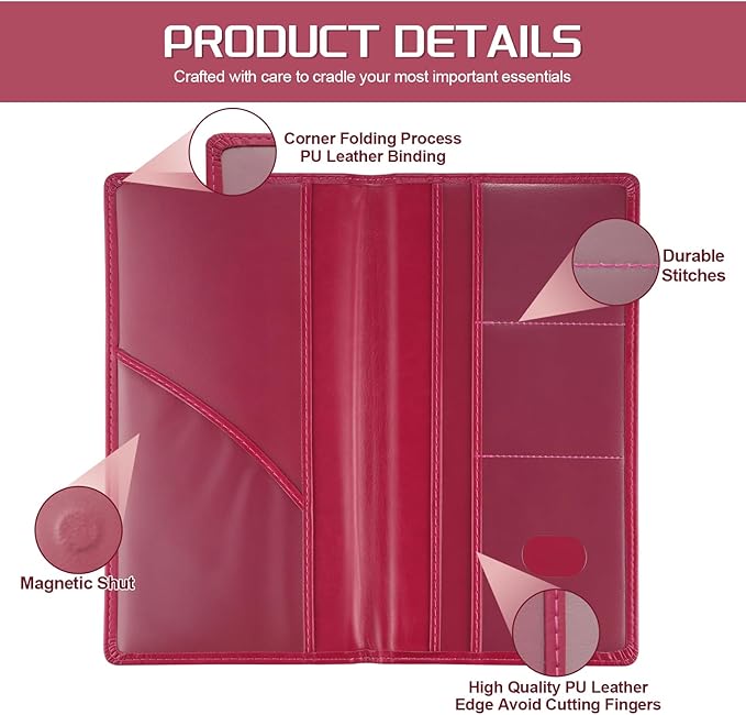 JUSTTOP 1Pack Car Registration and Insurance Holder,Car Document Holder for Cards License with Magnetic Shut,Vehicle Glove Box Car Organizer for Documents, Cards, License(Rose red)