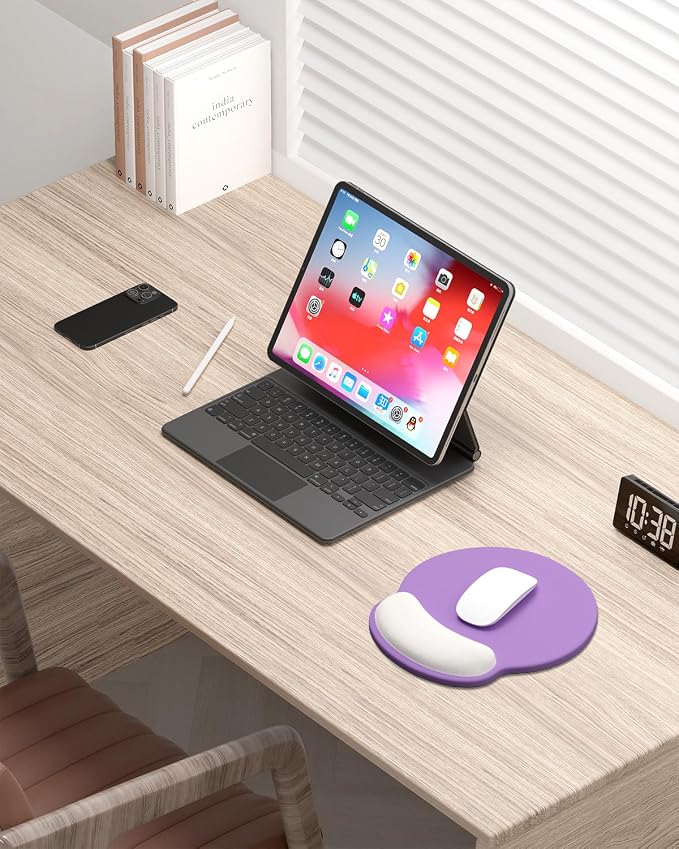 Auhoahsil Ergonomic Mouse Pad with Wrist Rest, Comfortable Silicone Non-Slip Computer Pain Relief Gel Mouse Mat with Wrist Support for Gaming, Work, Office, Women & Men, Cute Pattern, Purple Beige