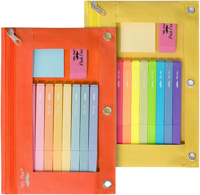 Mr. Pen- Pencil Pouch for 3 Ring Binder, 2 Pack, 10"x6.75", Smooth Zipper | Clear Window, Large Capacity Pencil Case with 3 Reinforced Grommets for School, Office, Supplies Storage | Clear Window, Large Capacity Pencil Case with 3 Reinforced Grommets f...